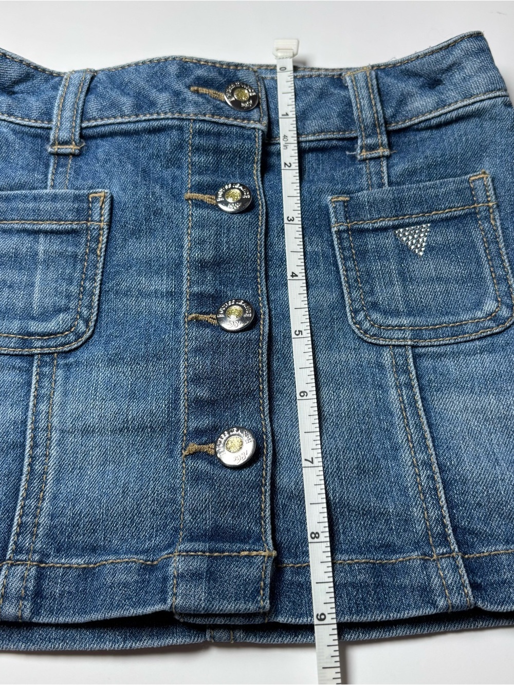 GUESS Jeans Girl Button Front Denim Skirt Rhinestones Size 4 Preppy Summer - Picture 9 of 9